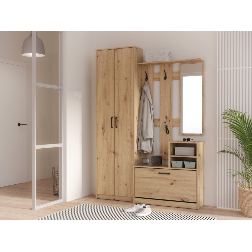 Garderobenwand KAVI mit Spiegel, Artisan-Eiche
