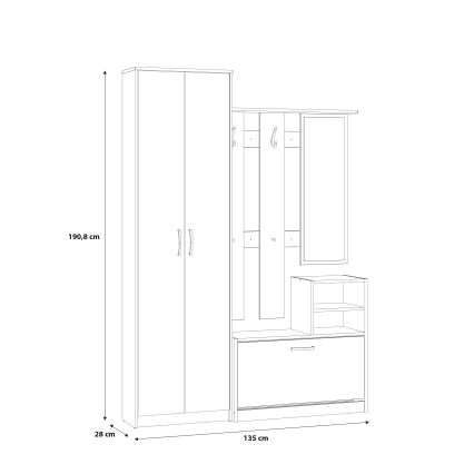 Garderobenwand mit Spiegel KAVI in Artisan-Eiche
