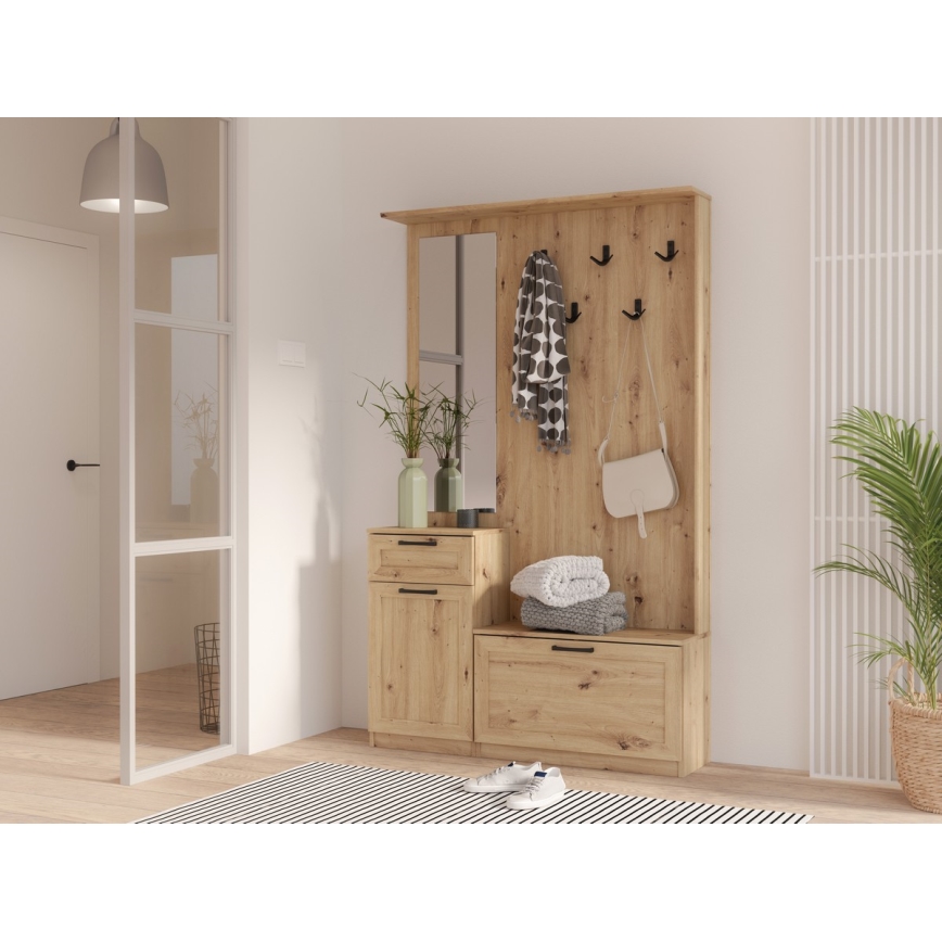 Garderobenwand mit Spiegel KAVI in Artisan-Eiche