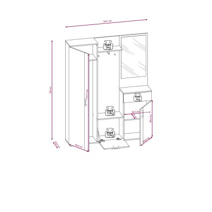 Garderobenwand mit Spiegel NOLAN Artisan-Eiche/Weiß