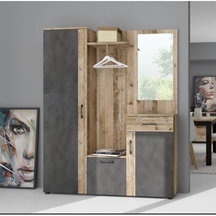 Garderobenwand mit Spiegel NOLAN in Braun/Grafit