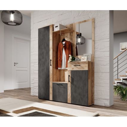 Garderobenwand mit Spiegel NOLAN in Braun/Grafit