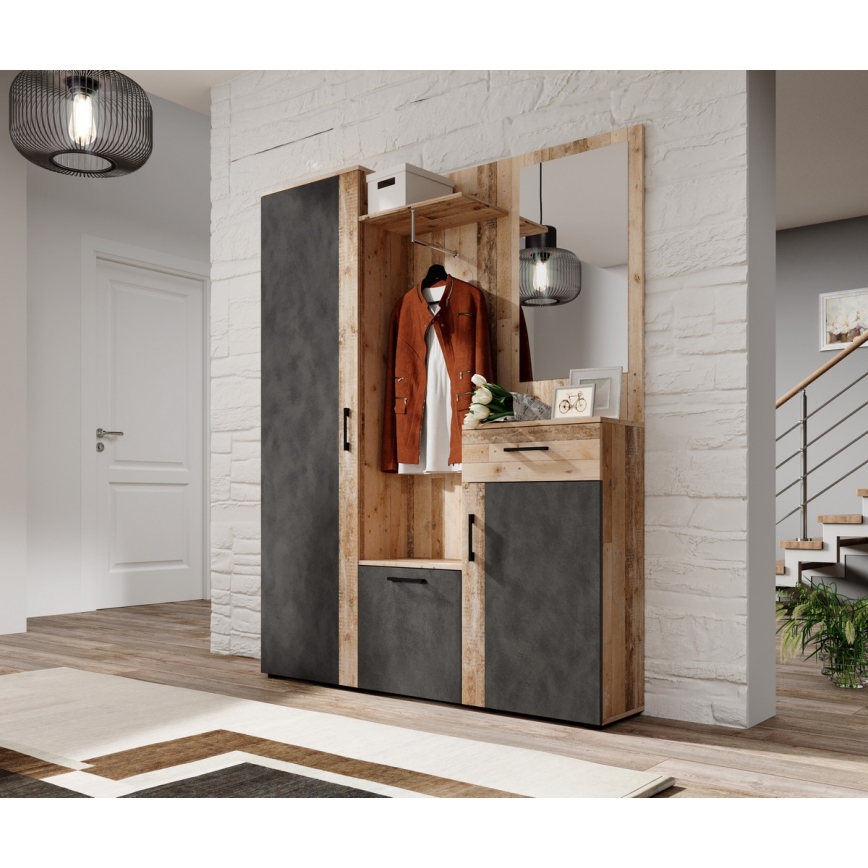 Garderobenwand mit Spiegel NOLAN in Braun/Grafit