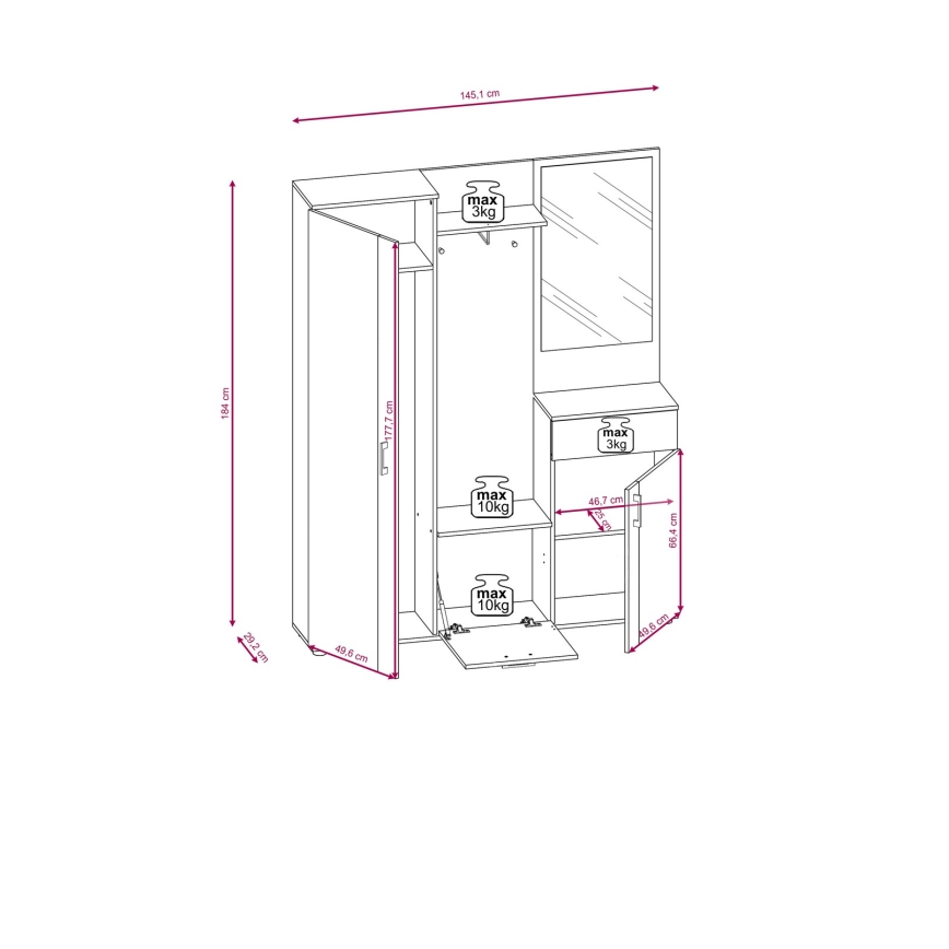 Garderobenwand mit Spiegel NOLAN in Braun/Grafit