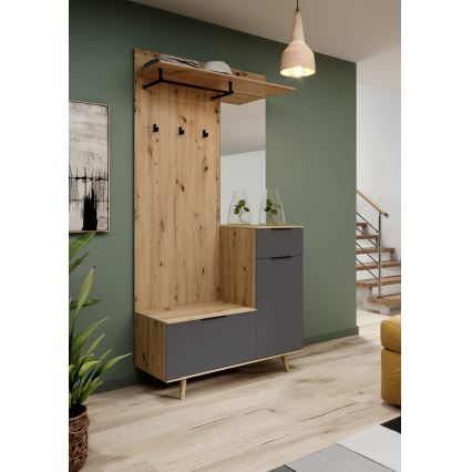 Garderobenwand SVEN mit Spiegel braun/graphit