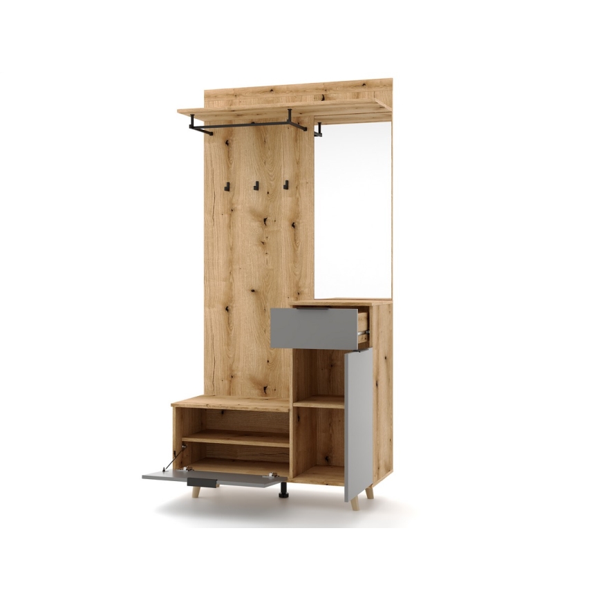 Garderobenwand SVEN mit Spiegel braun/graphit