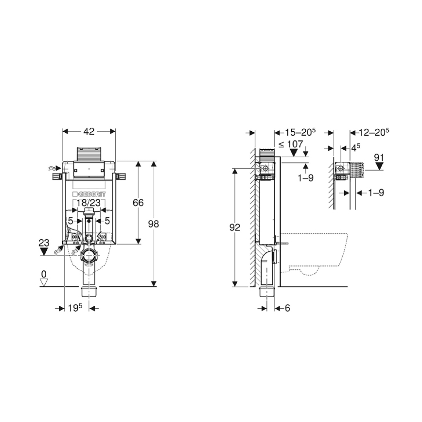 Geberit 110.010.00.1 - Kombifix-Unterputz-Montageelement 98 cm für wandhängende WCs