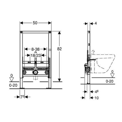 Geberit 111.515.00.1 - Vorwandelement Duofix für Bidet, 82 cm