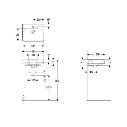 Geberit 500.222.01.1 - Wandhängendes Waschbecken Smyle Square 45x36 cm Keramik/weiß