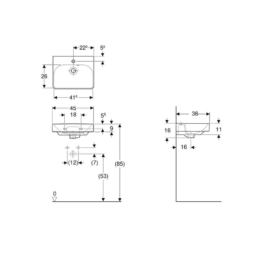 Geberit 500.222.01.1 - Wandhängendes Waschbecken Smyle Square 45x36 cm Keramik/weiß