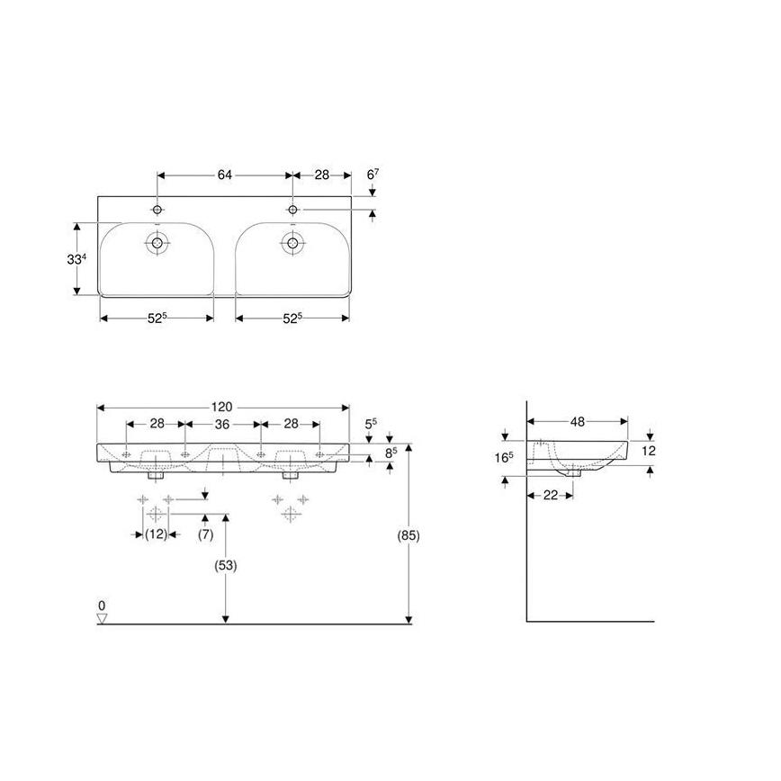 Geberit 500.223.01.1 - Wandhängendes Doppelwaschbecken Smyle Square 120x48 cm Keramik/weiß
