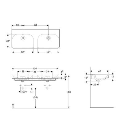 Geberit 500.224.01.1 - Wandhängendes Doppelwaschbecken Smyle Square 120x48 cm Keramik/weiß