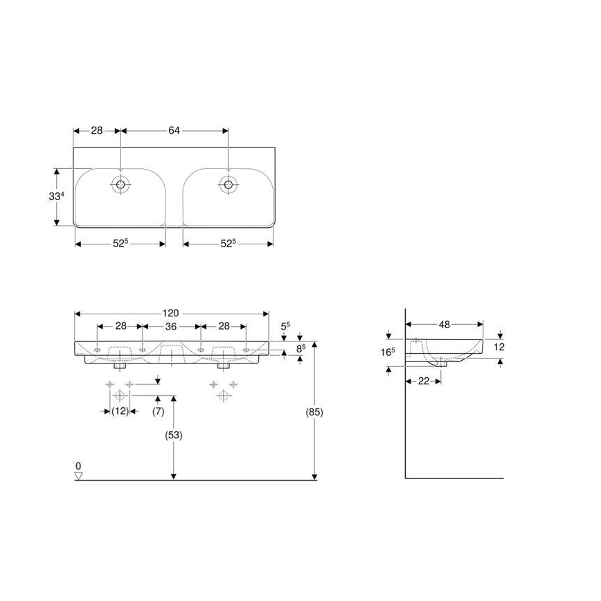 Geberit 500.224.01.1 - Wandhängendes Doppelwaschbecken Smyle Square 120x48 cm Keramik/weiß