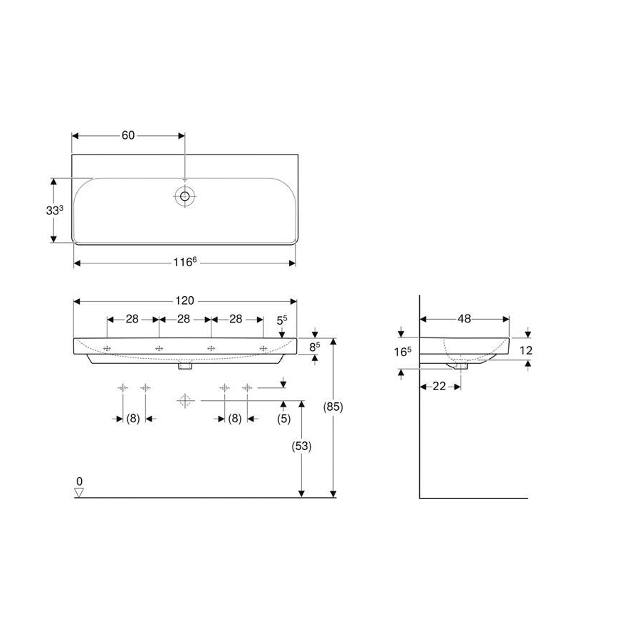 Geberit 500.225.01.1 - Wandhängendes Doppelwaschbecken Smyle Square 120x48 cm Keramik/weiß