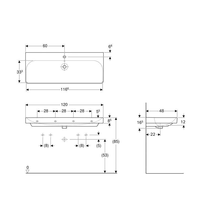 Geberit 500.226.01.1 - Wandhängendes Waschbecken Smyle Square 120x48 cm Keramik/weiß
