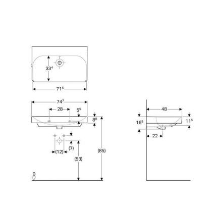 Geberit 500.249.00.2 - Wandhängendes Waschbecken Smyle Square 75 x 48 cm Keramik/weiß