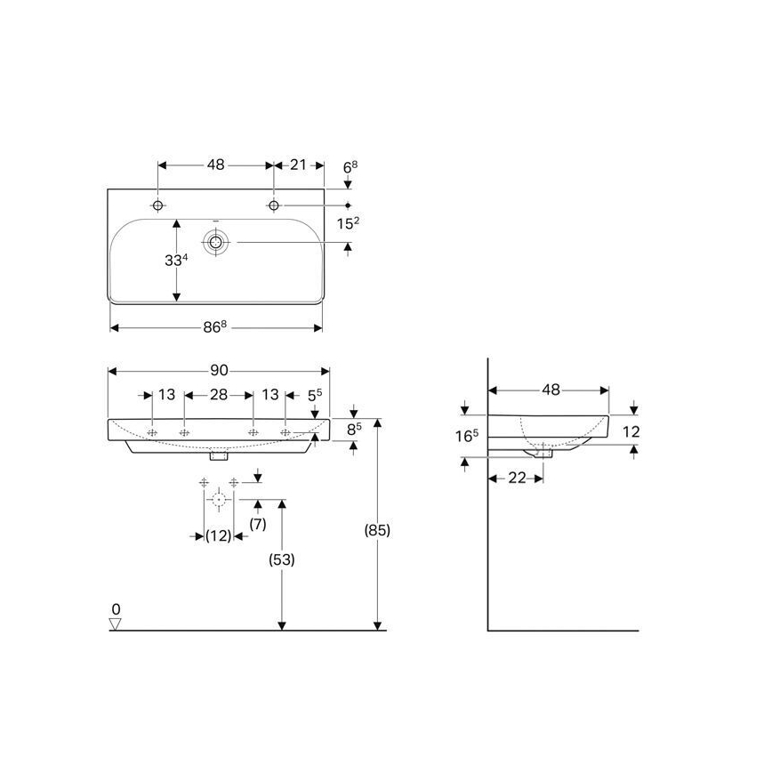 Geberit 500.252.01.1 - Wandhängendes Doppelwaschbecken Smyle Square 90x48 cm Keramik/Weiß