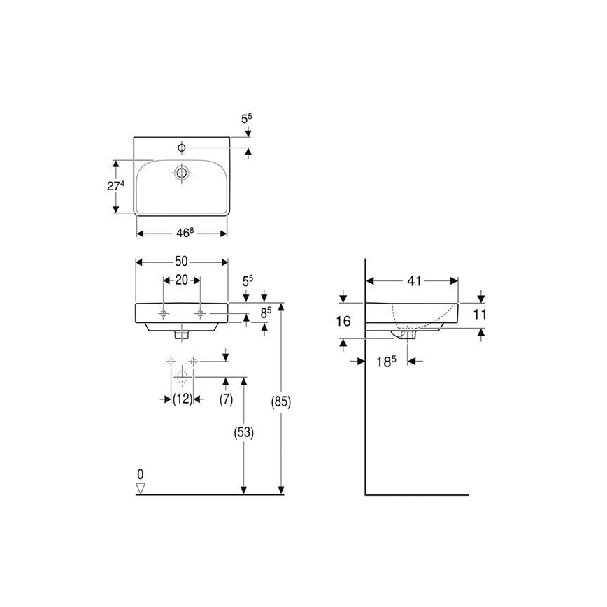 Geberit 500.256.01.1 - Hänge-Waschbecken Smyle Square 50 x 41 cm Keramik/Weiß