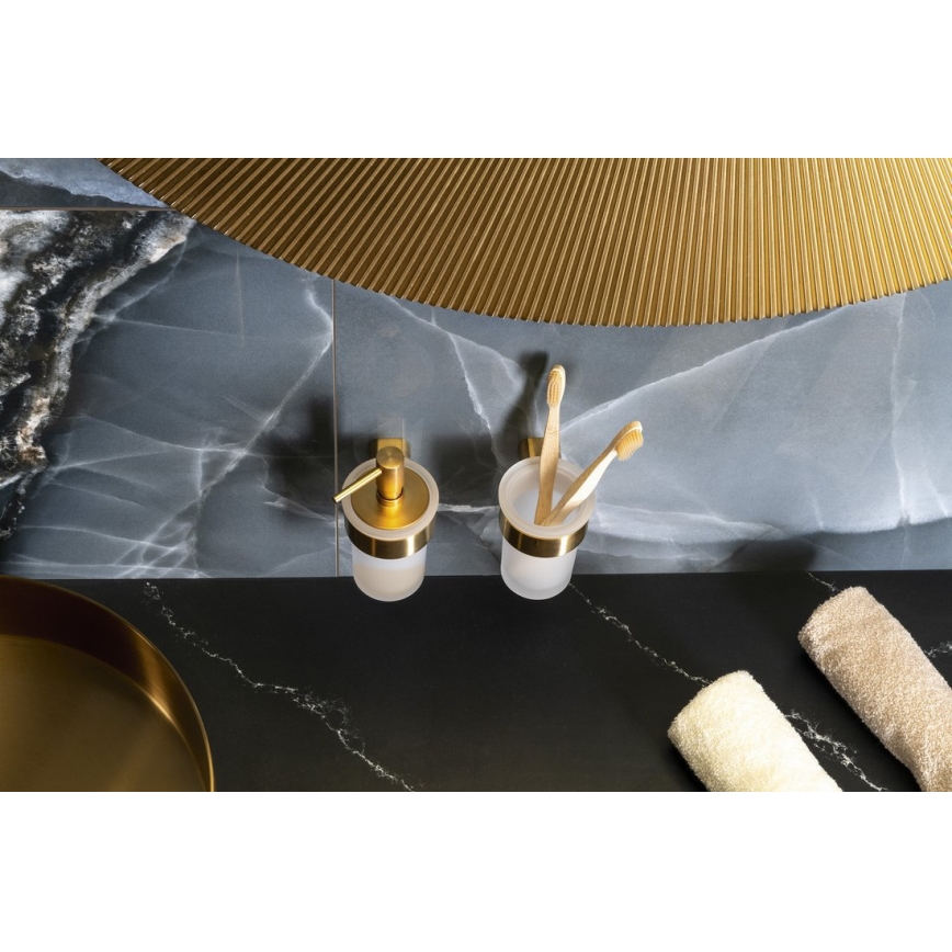 Gedy - Wandhalter für Zahnbürsten PIRENEI satiniertes Glas/mattes Gold