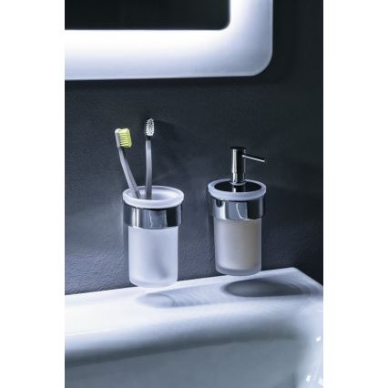 Gedy - Wandmontierter Zahnbürstenhalter PIRENEI milchig Glas/glänzendes Chrom