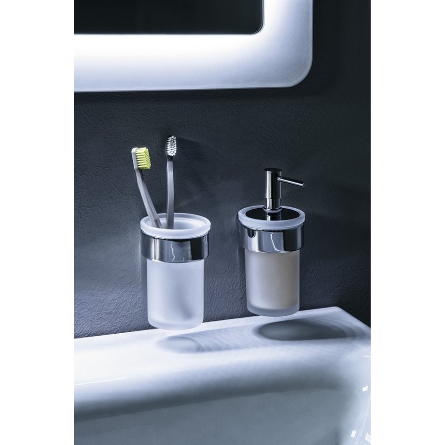 Gedy - Wandmontierter Zahnbürstenhalter PIRENEI milchig Glas/glänzendes Chrom