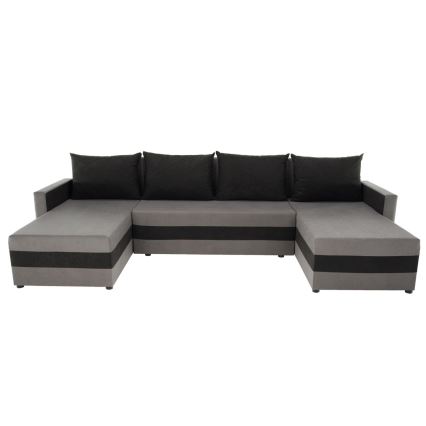 Gepolsterte, beidseitig montierbare U-förmige Polstergarnitur BRISTOL mit Schlaffunktion, grau/schwarz