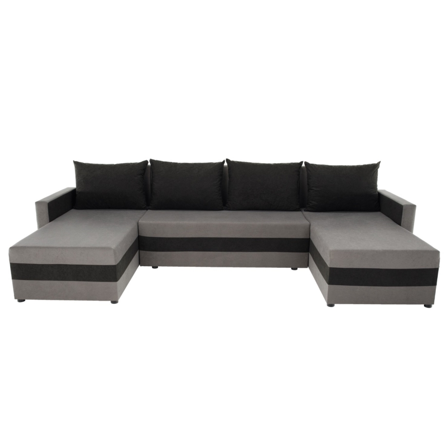 Gepolsterte, beidseitig montierbare U-förmige Polstergarnitur BRISTOL mit Schlaffunktion, grau/schwarz