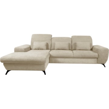 Gepolsterte Eckcouch ALTA, L‑Form, links, mit Schlaffunktion und Stauraum, beige