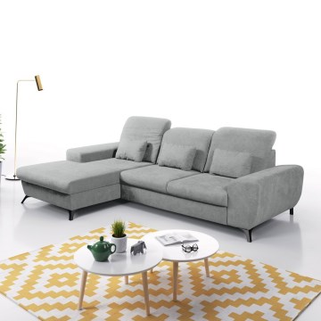 Gepolsterte Eckcouch ALTA mit Schlaffunktion und Stauraum in L-Form, links, grau