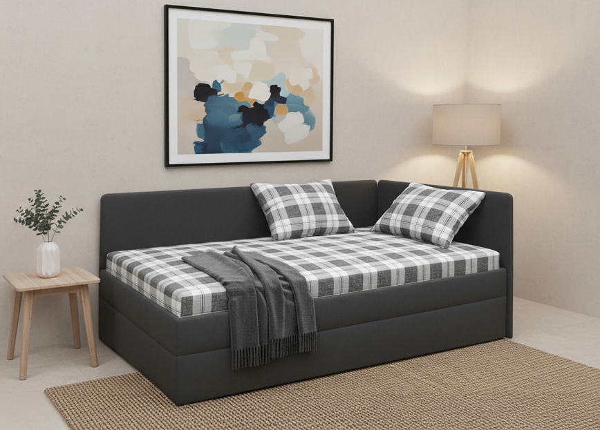 Gepolsterte Liege ARLY 110x200 cm mit universell montierbarem Kopfteil (L/R) anthrazit/weiß