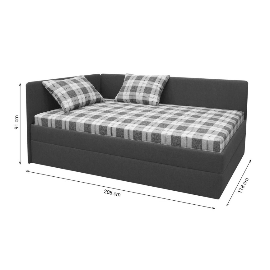 Gepolsterte Liege ARLY 110x200 cm mit universell montierbarem Kopfteil (L/R) anthrazit/weiß