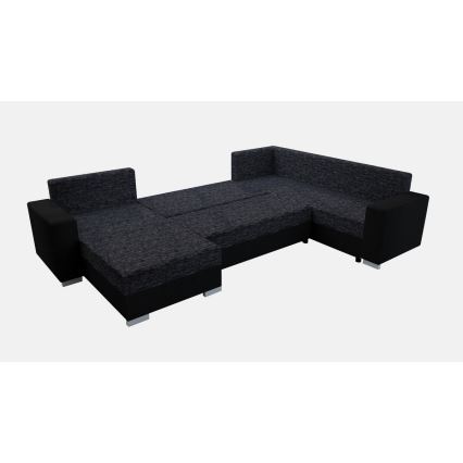 Gepolsterte, links- und rechtsmontierbare U-Eckcouch mit Schlaffunktion YORK schwarz/anthrazit