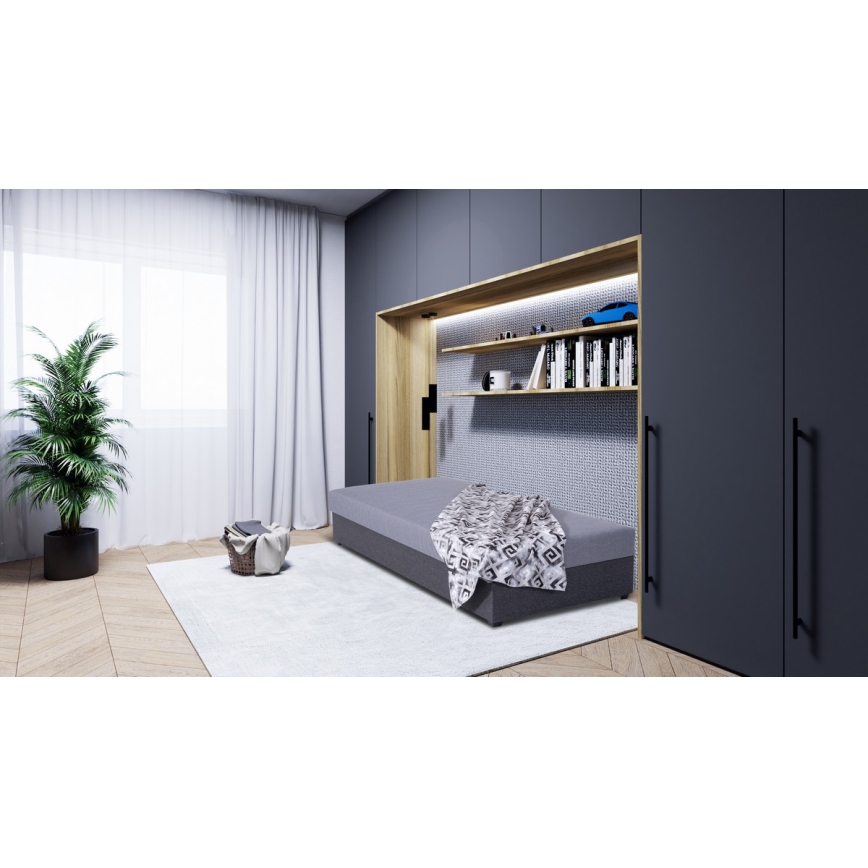 Gepolsterte Schlafliege mit praktischem Stauraum JACOB XL, belastbar bis 130 kg, 90 x 200 cm, grau
