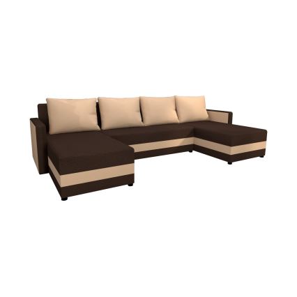 Gepolsterte, universell montierbare U‑Eckcouch mit Schlaffunktion BRISTOL, Braun/Beige