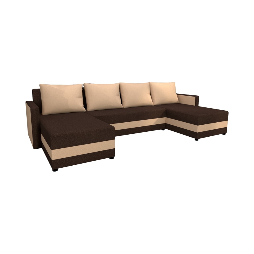 Gepolsterte, universell montierbare U‑Eckcouch mit Schlaffunktion BRISTOL, Braun/Beige