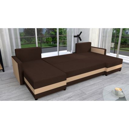 Gepolsterte, universell montierbare U‑Eckcouch mit Schlaffunktion BRISTOL, Braun/Beige