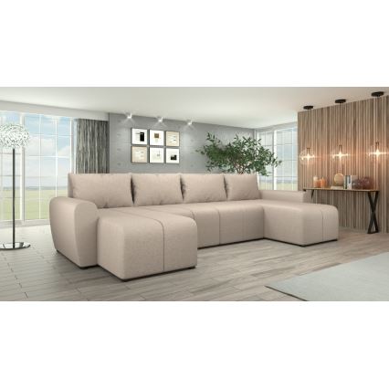 Gepolsterte, universell einsetzbare U-Sitzgarnitur NEWPORT mit Schlaffunktion, beige