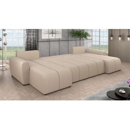Gepolsterte, universell einsetzbare U-Sitzgarnitur NEWPORT mit Schlaffunktion, beige