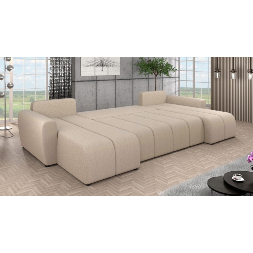 Gepolsterte, universell einsetzbare U-Sitzgarnitur NEWPORT mit Schlaffunktion, beige