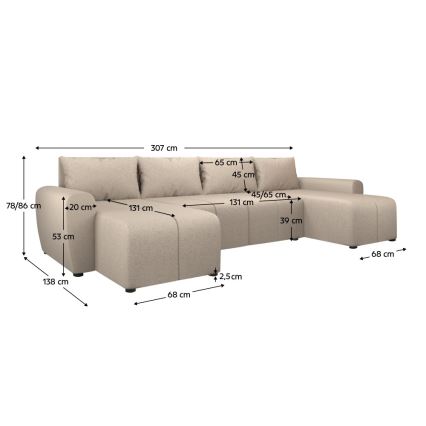 Gepolsterte, universell einsetzbare U-Sitzgarnitur NEWPORT mit Schlaffunktion, beige