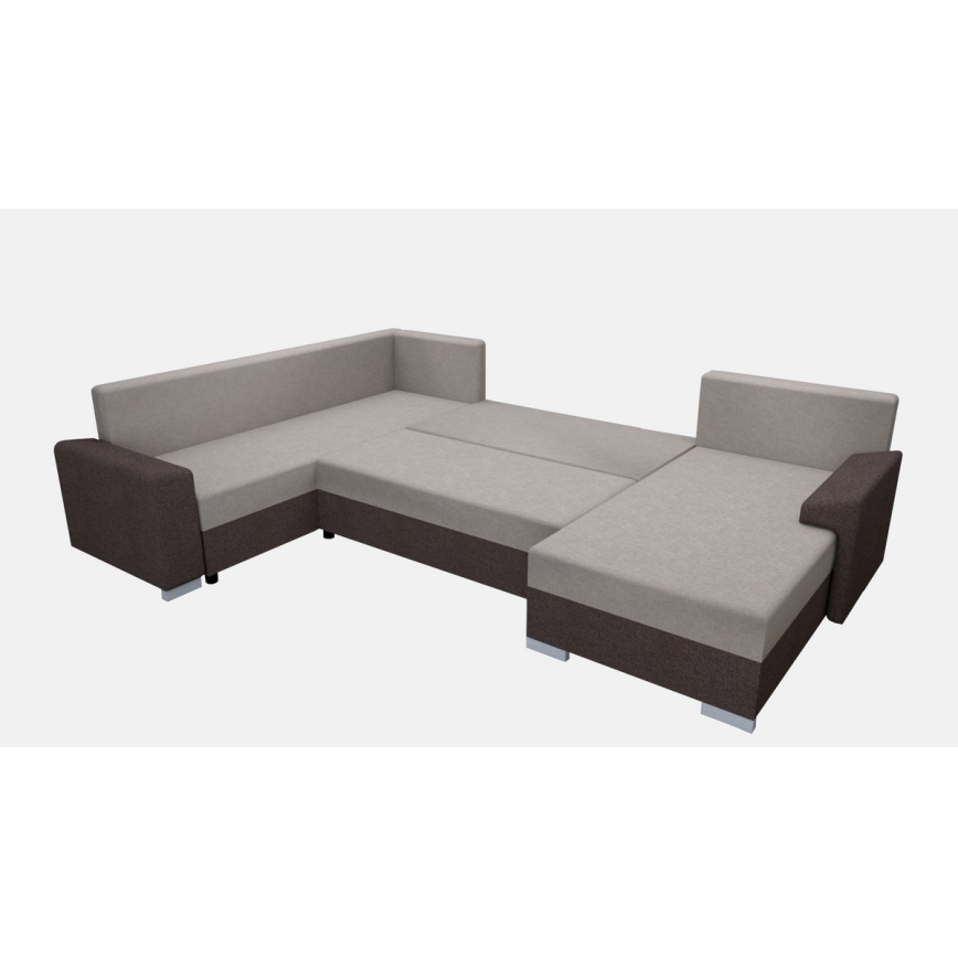 Gepolsterte, universell montierbare, ausziehbare U‑Sitzgarnitur OXFORD, Braun/Taupe