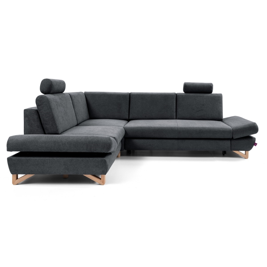 Ausziehbares Ecksofa AVESTA (L‑Form, links) – gepolstert, mit Stauraum, Anthrazit
