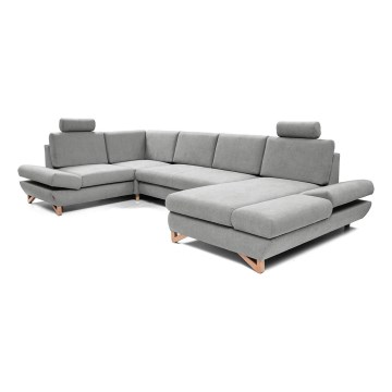 Gepolstertes, ausklappbares Ecksofa in U‑Form AVESTA mit Schlaffunktion und Stauraum, grau