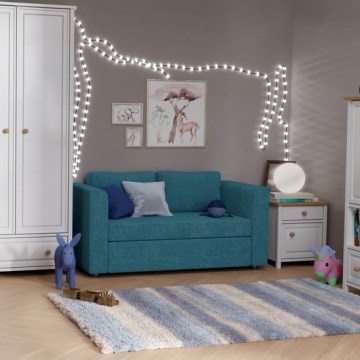 Gepolstertes, ausziehbares 2-sitziges Sofa LAYLA mit Armlehnen, blau
