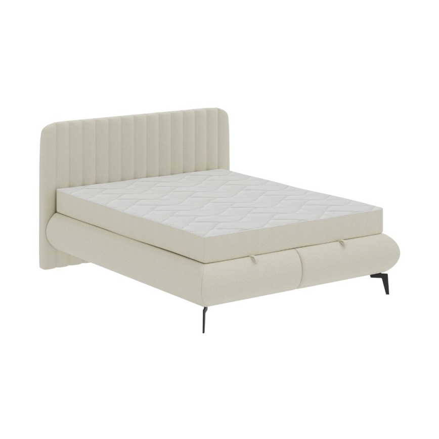Gepolstertes Bett ALEXA 160x200 cm mit Matratzen und integriertem Stauraum, Beige