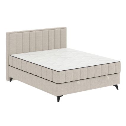 Polsterbett ALICIA 140x200 cm mit Matratzen, Topper (Matratzenauflage) und großzügigem Stauraum, beige