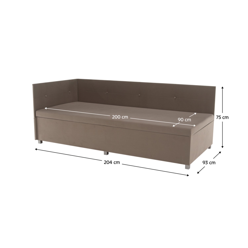 Polsterbett AMSTERDAM 90x200 cm mit wendbarem Kopfteil und Stauraum, beige