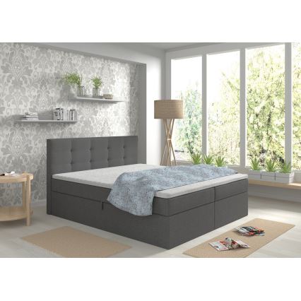 Gepolstertes Bett EMBER 180x200 cm mit Matratzen, Topper und Stauraum, anthrazit