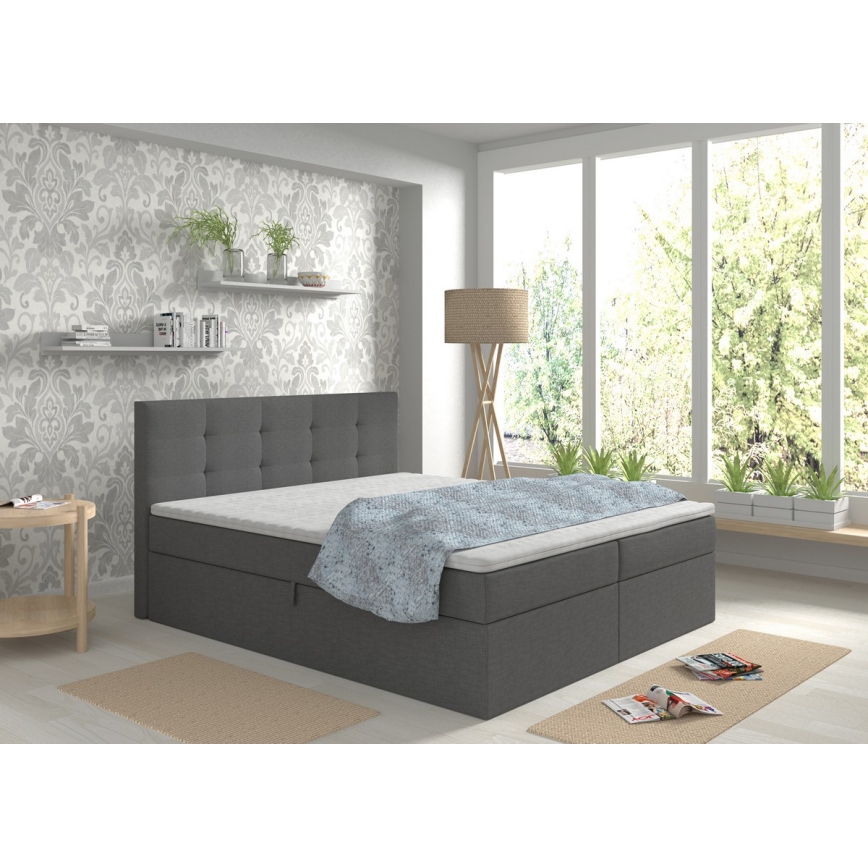 Gepolstertes Bett EMBER 180x200 cm mit Matratzen, Topper und Stauraum, anthrazit