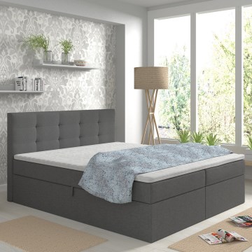Gepolstertes Bett EMBER 180x200 cm mit Matratzen, Topper und Stauraum, anthrazit